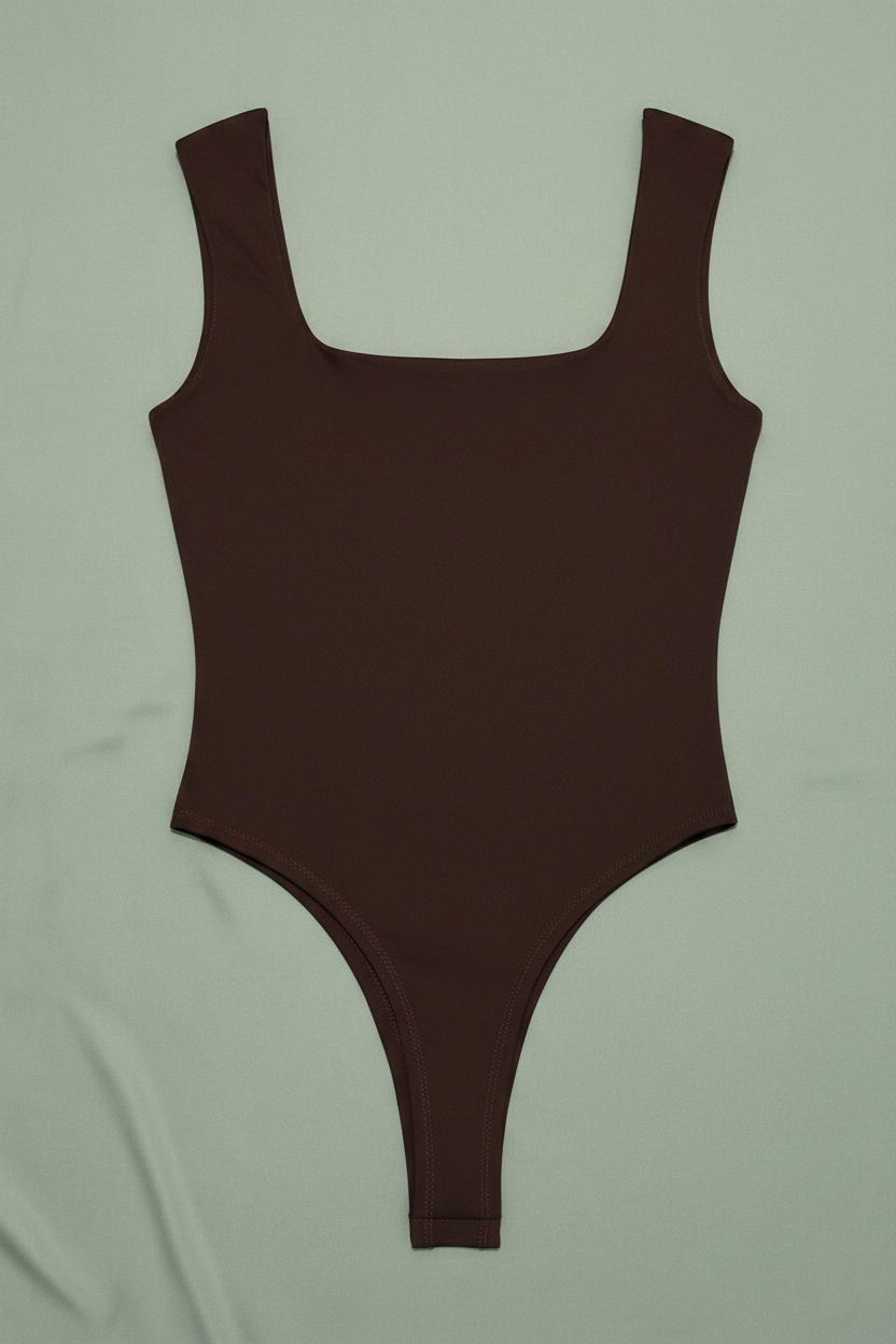Body Marrón Chocolate Escote Cuadrado - Fondo Verde Salvia