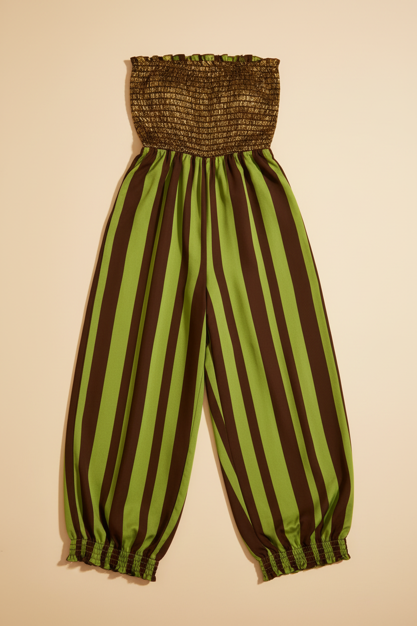 Mono bandeau rayas marrón y lima mujer verano