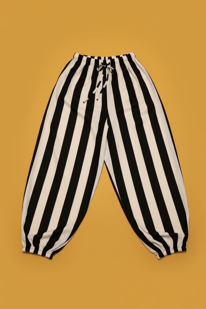 Pantalón Harem Rayas Negro y Blanco - Fondo Mostaza