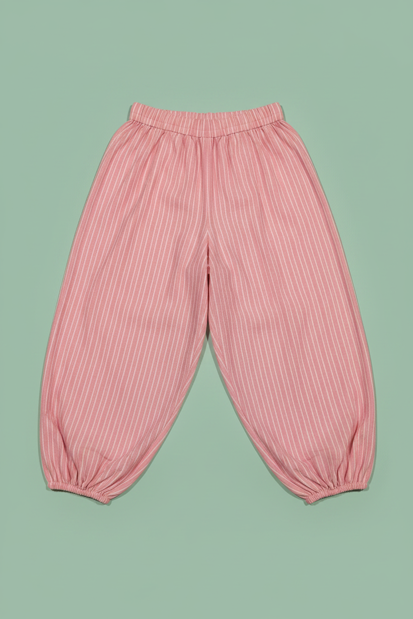Pantalón Harem Rosa Rayas Blancas - Fondo Menta