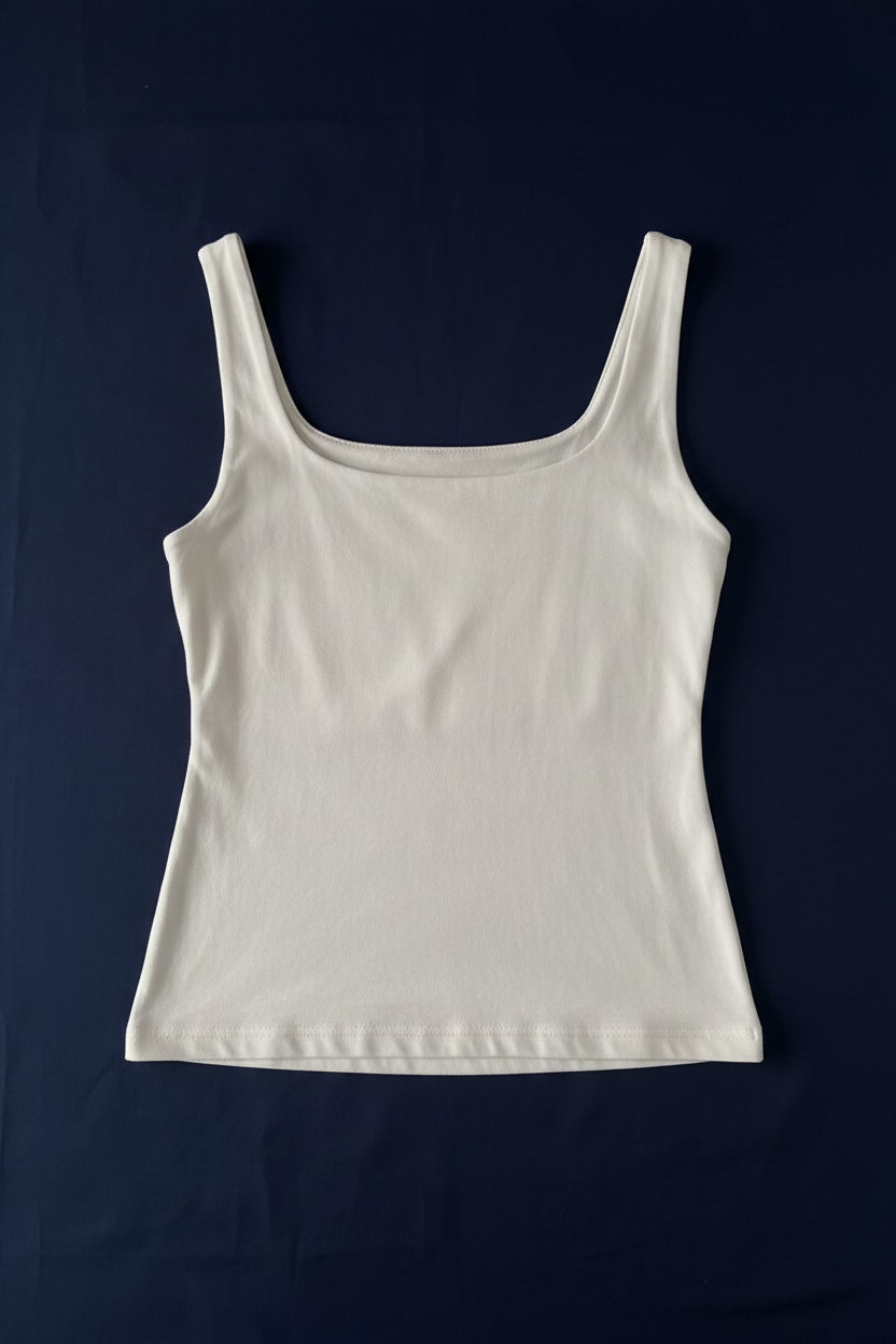 Top Blanco Escote Cuadrado - Fondo Azul Marino