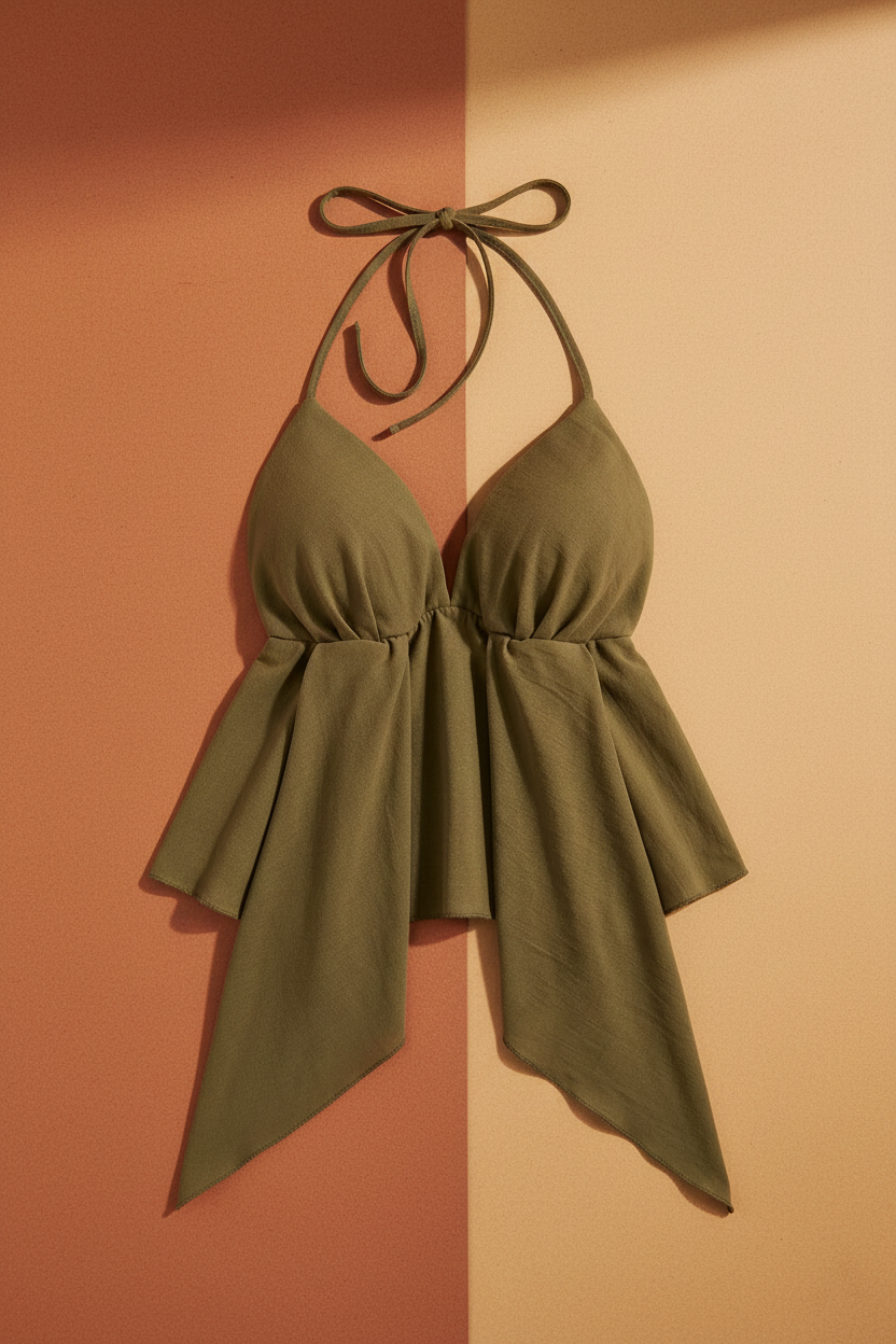 Top Crop Halter Verde Oliva - Fondo Cálido
