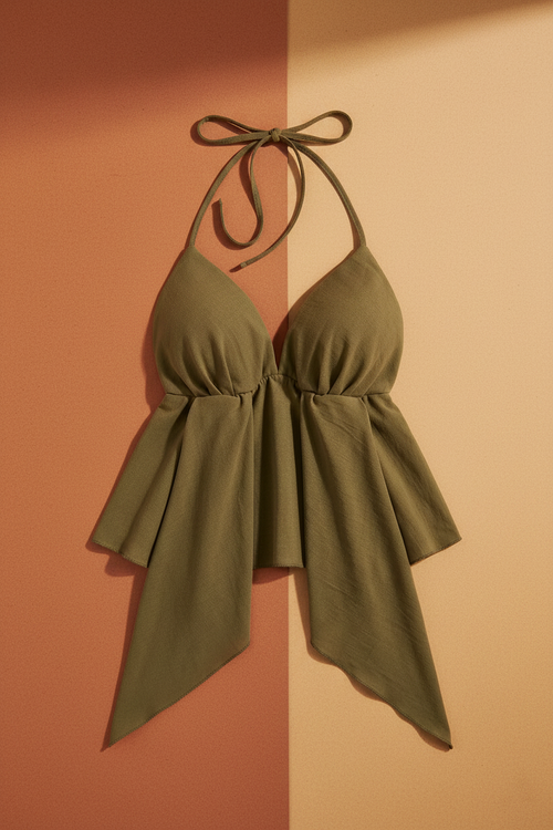 Top Crop Halter Verde Oliva - Fondo Cálido