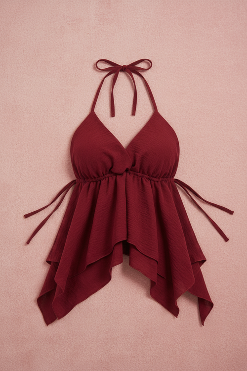 Top Halter Granate - Fondo Rosa Empolvado